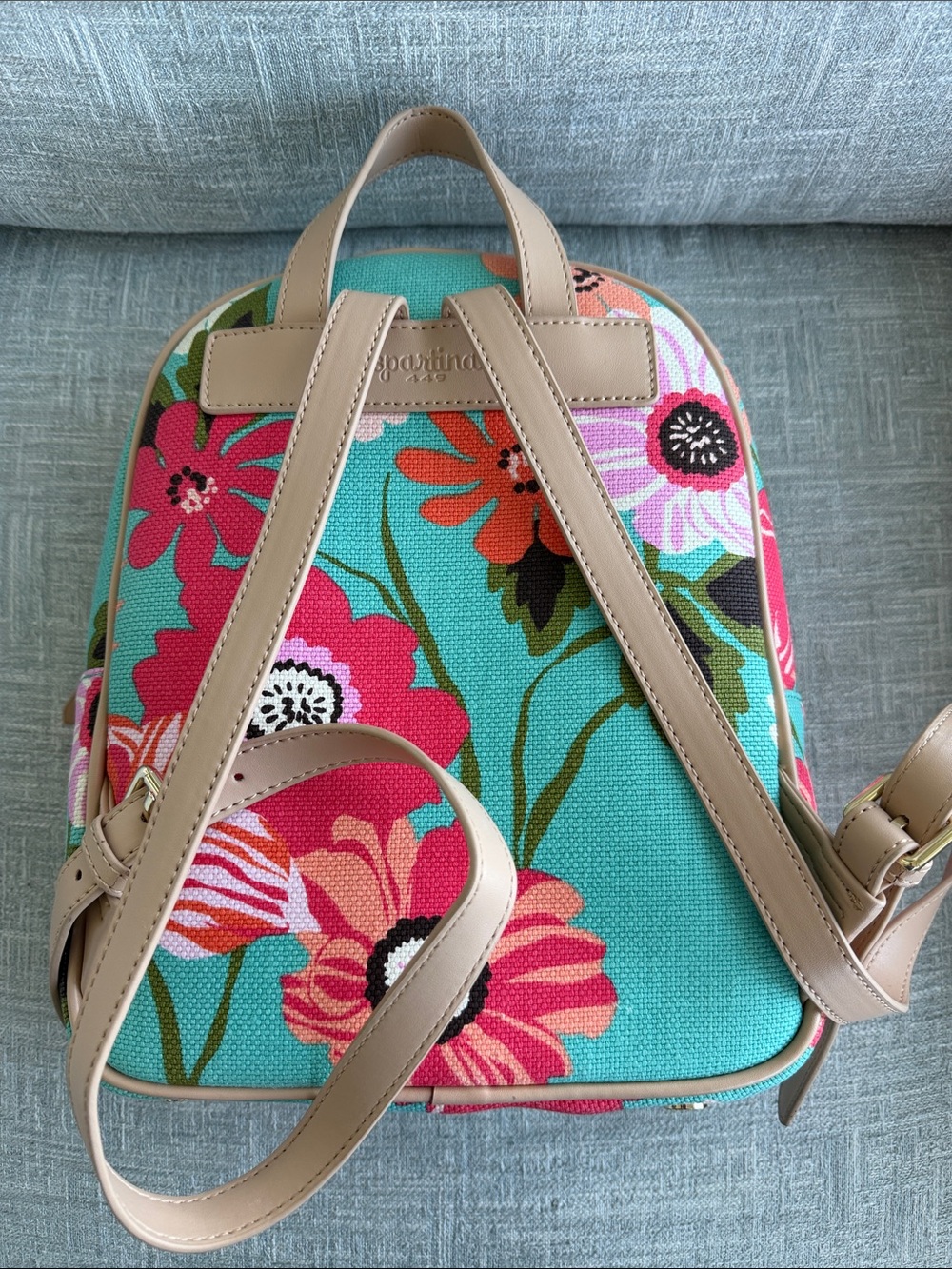 Spartina 449 Chloe Backpack Floral Linen Structured Coastal Beachy - Picture 4 of 11